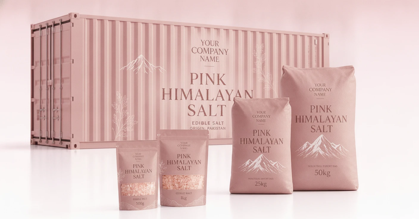 Private label Pink Himalayan Salt packaging, ready for your brand